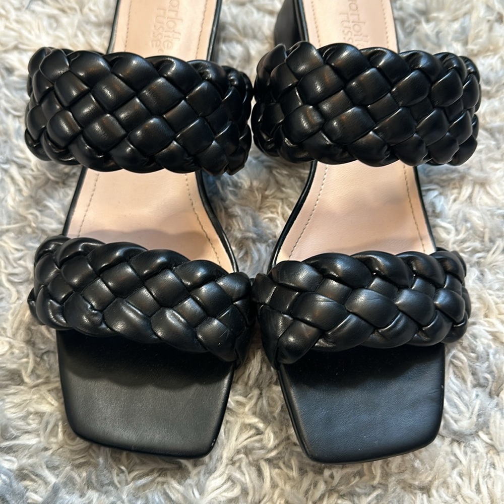 Charlotte Russe black braided open toe square heel size 8 lightly worn - Picture 4 of 4